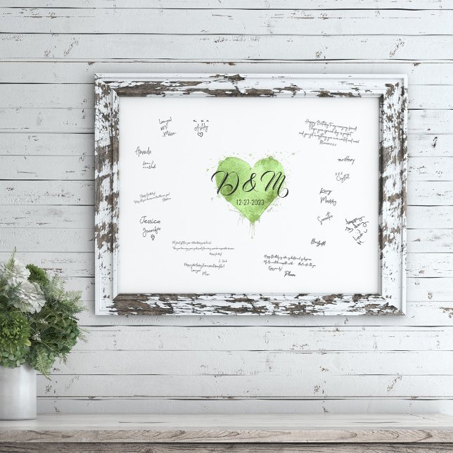Wedding Guest Book Signature Sign, Green Heart (Creator Uploaded)