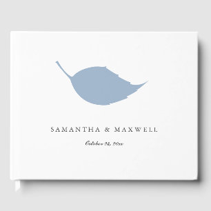 Wedding Guest Book Simple Dusty Blue Leaf