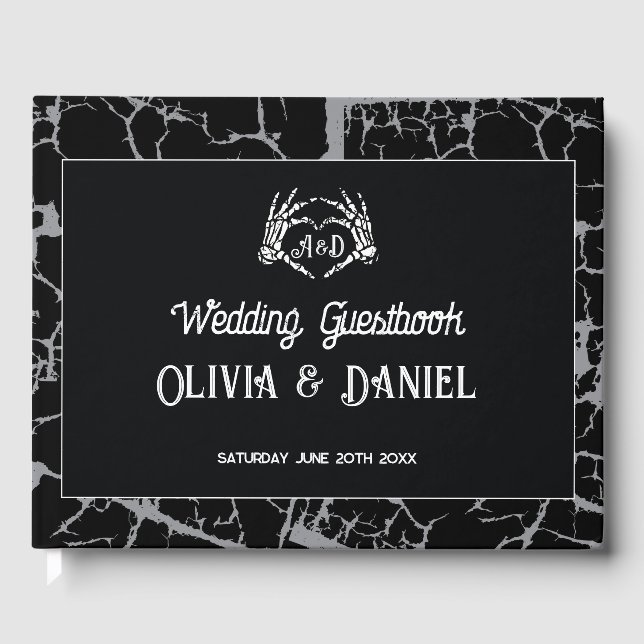 Wedding Guest Book Skeleton Hands Heart (Front)