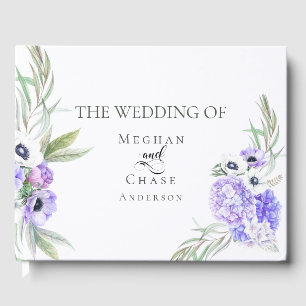 Wedding Guest Book   Violet Anemone Floral Bouquet