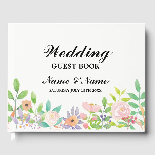 Wedding Guest Book Watercolour Floral Reception (Front)