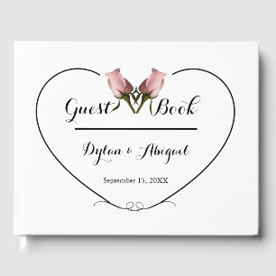 Wedding Guest Book with 2 Pink Roses and Heart