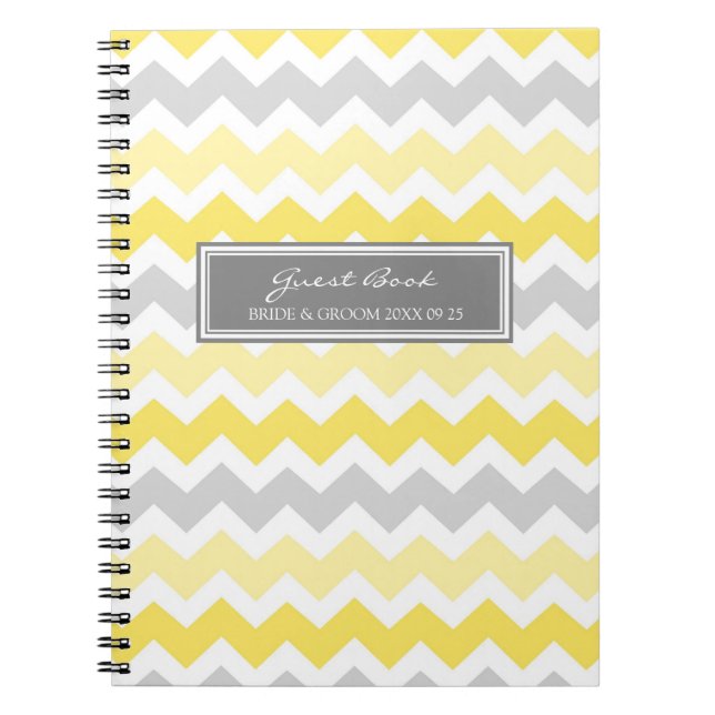 Wedding Guest Book Yellow Gray Chevron Notebook (Front)
