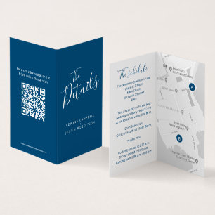 Wedding guest details schedule map QR code blue