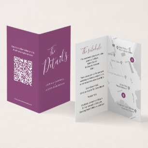 Wedding guest details schedule map QR code plum