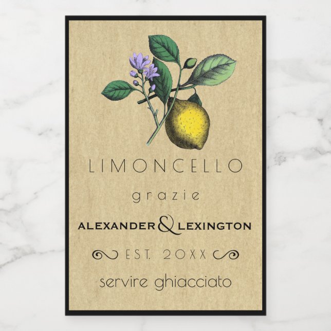 Wedding Guest Favor Limoncello DIY Food Label (Single Label)