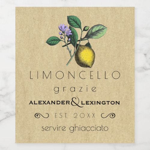 Wedding Guest Favor Limoncello Vintage Label 