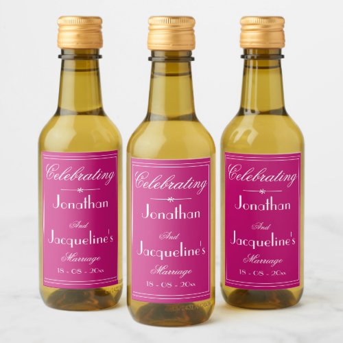 Wedding Guest Favor Viva Magenta Script Cute Mini  Wine Label