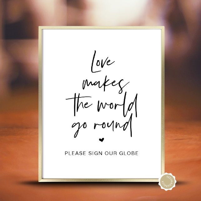 Wedding Guest Globe, Love Makes The World Go Round Poster (Wedding Guest Globe, Love Makes The World Go Round Table Sign, Guestbook, Minimalist Downloadable)