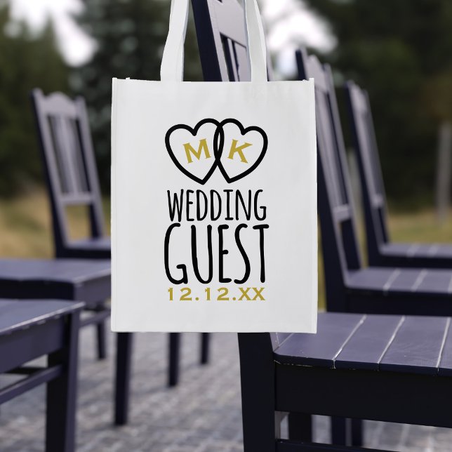 Wedding Guest Heart Monogram Reusable Grocery Bag (Perfect swag bag for your wedding guests, Just add your initials and wedding date)