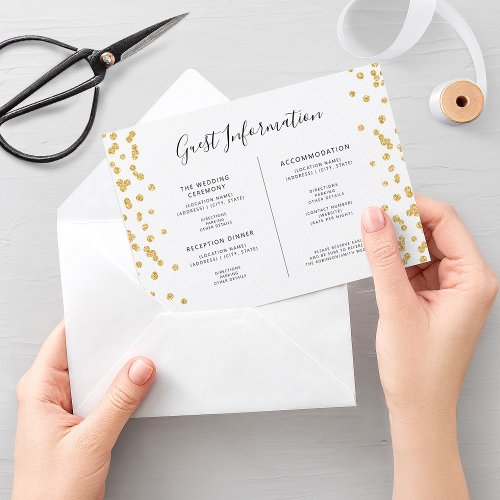 Wedding Guest Info Insert Gold Glitter Confetti 