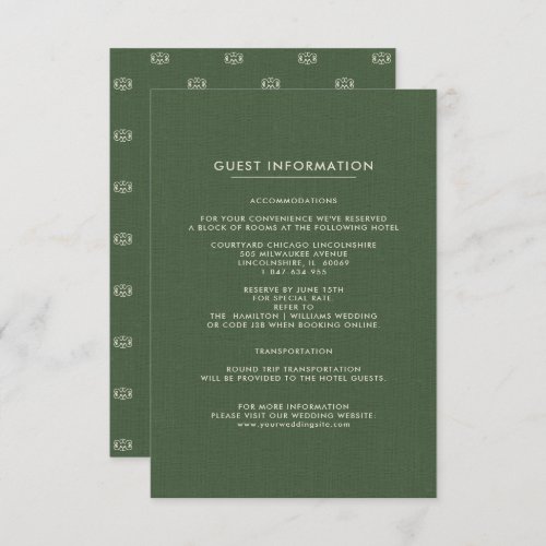 Wedding Guest Information Cards  Green Pattern