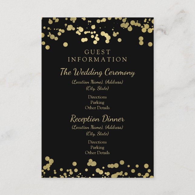 Wedding Guest Information Gold Foil Confetti Enclosure Card (Front)