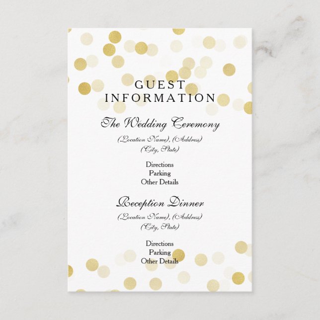 Wedding Guest Information Gold Foil Glitter Lights Enclosure Card (Front)