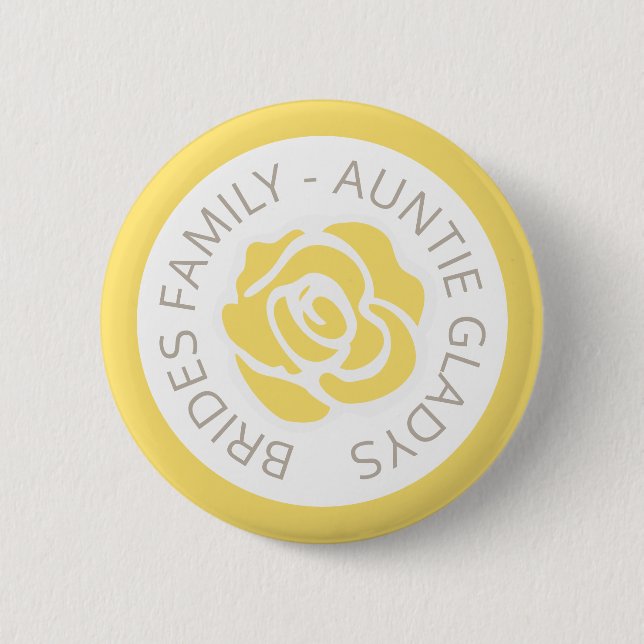 Wedding guest information yellow rose button (Front)