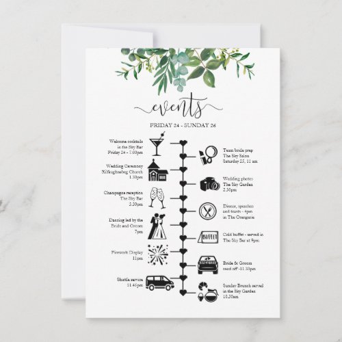 Wedding Guest Itinerary Greenery Illustrated Advice Card