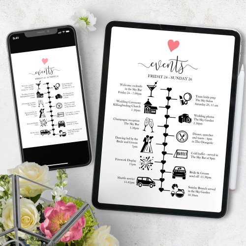 Wedding Guest Itinerary Updateable Digital Announcement
