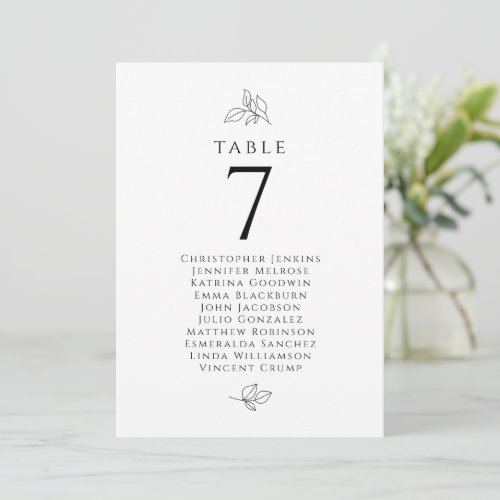 Wedding Guest List Black White Table Number Card