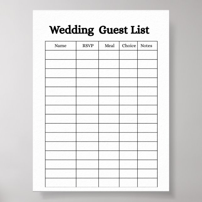 Wedding Guest List Organizer Poster (Front)