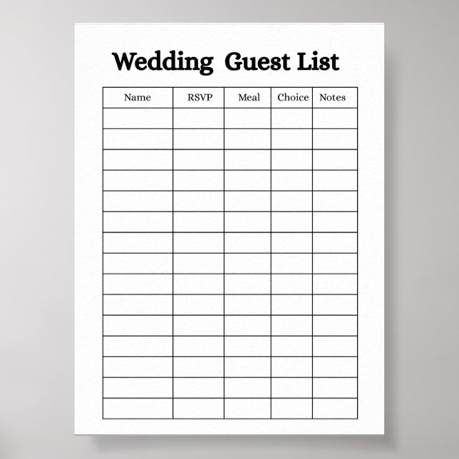 Wedding Guest List Organizer Poster (Front)