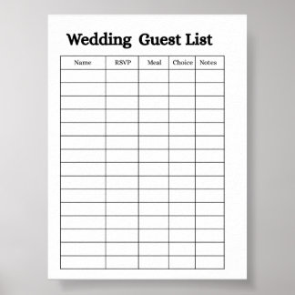 Wedding Guest List Organizer Poster
