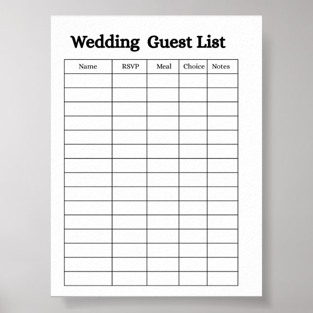 Wedding Guest List Organizer Poster (Front)