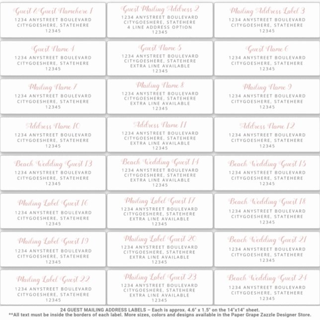 Wedding Guest Mailing Address Sticker Pink Gray (Front)