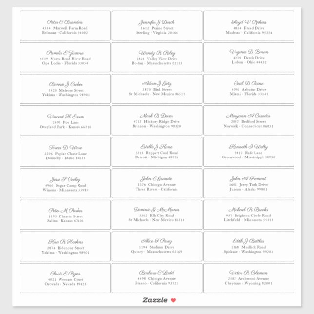 Wedding Guest Names Address Elegant Black Script  Sticker (Sheet)