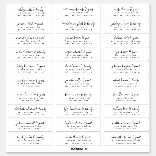 Wedding Guest Names   Address Modern Chic Fun Sticker