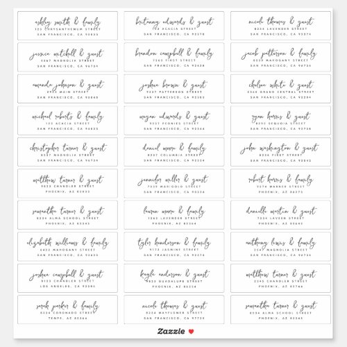 Wedding Guest Names   Address Modern Simple Chic Sticker