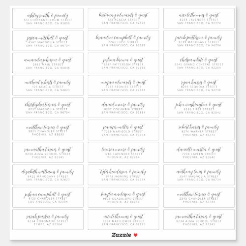 Wedding Guest Names Address Modern Simple Chic  Sticker