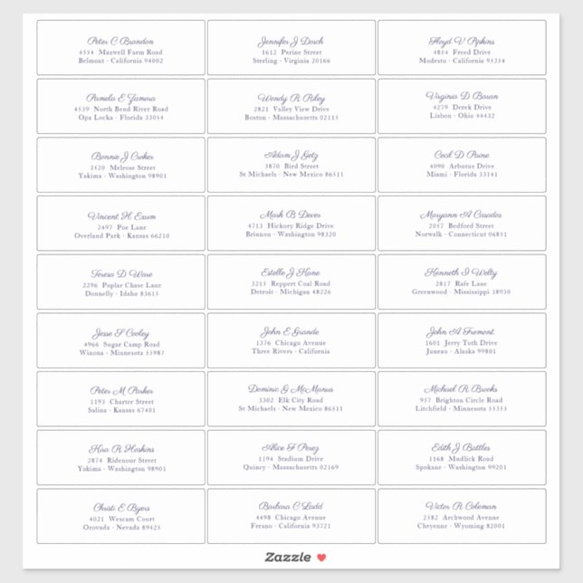 Wedding Guest Names Address Navy Blue Script Sticker (Sheet)