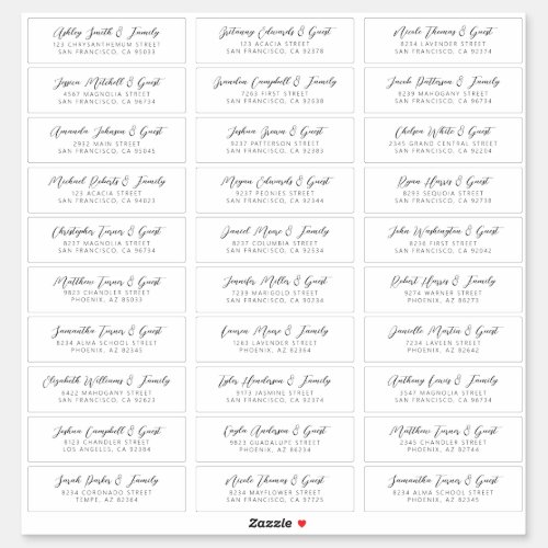 Wedding Guest Names Address Simple Chic Modern Sticker