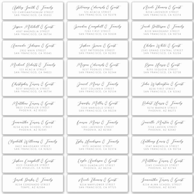 Wedding Guest Names Address Simple Chic Modern Sticker