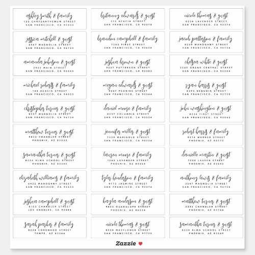 Wedding Guest Names Modern Simple Black and White Sticker