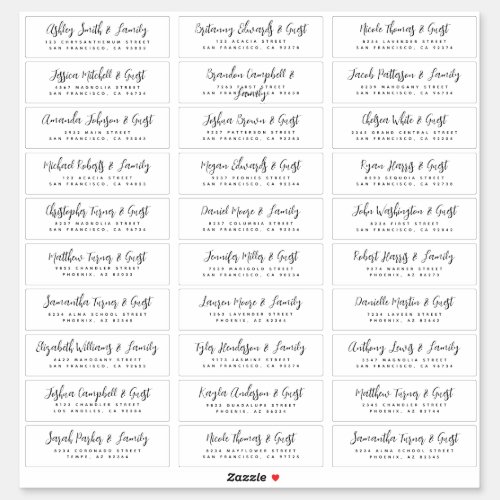 Wedding Guest Names Modern Simple Black and White Sticker