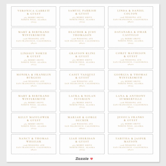 Wedding Guest Pre-addressed Labels Boho Gold J102 (Sheet)