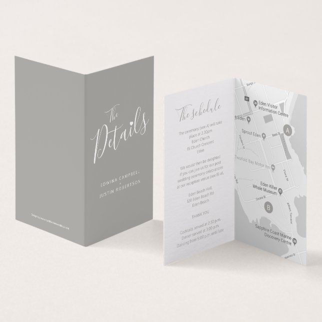 Wedding guest schedule map gray enclosure cards (Inside and Outside)