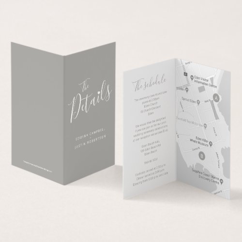 Wedding guest schedule map gray enclosure cards