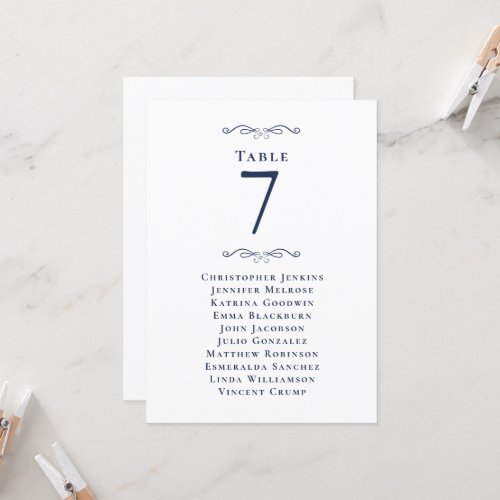 Wedding Guest Seating List Table Number Chic Blue 