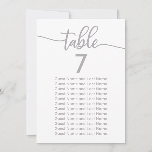 Wedding Guest Seating Silver Calligraphy Invitation (Front)