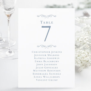 Wedding Guest Seating Table Number Dusty Blue Card