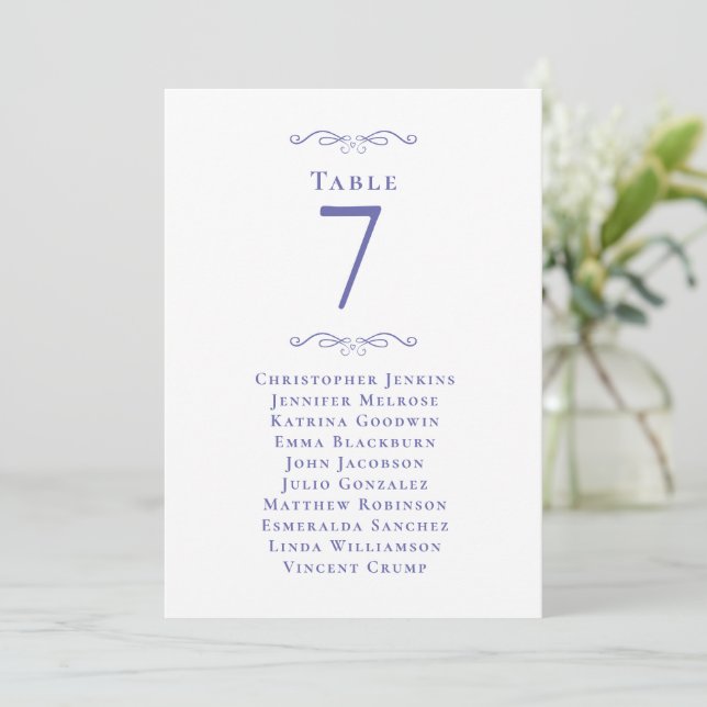 Wedding Guest Seating Table Number Periwinkle Card (Standing Front)
