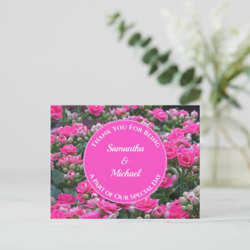 Wedding Guest Thank You Pink Flowers Appreciation Postcard