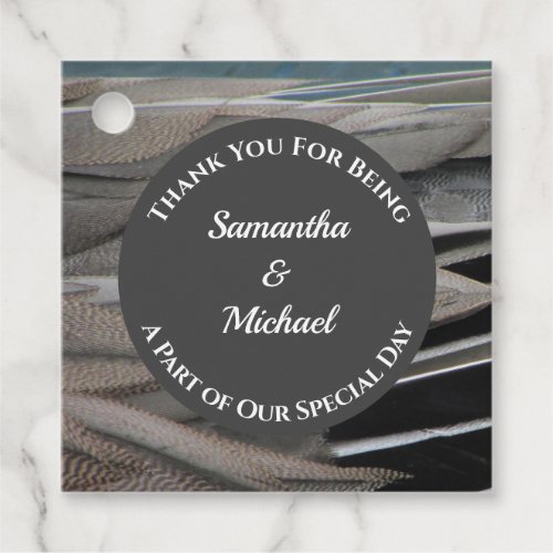 Wedding Guest Thanks Gray Feather Appreciation Favor Tags