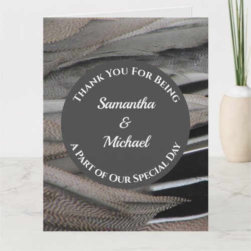 Wedding Guest Thanks Gray Feather Appreciation Thank You Card