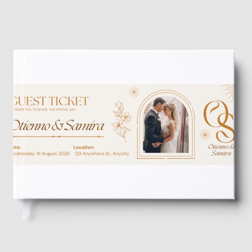 Wedding Guest Ticket Invitation – Elegant Beige &  Foil Guest Book
