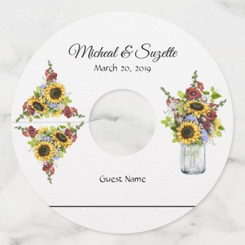 Wedding Guest Wine Marker Identifier Sunflower Wine Glass Tag