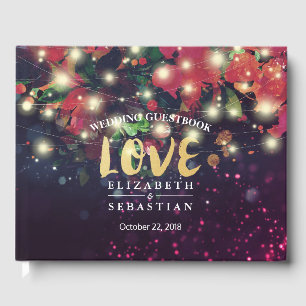 Wedding Guestbook Burgundy Red Floral String Light