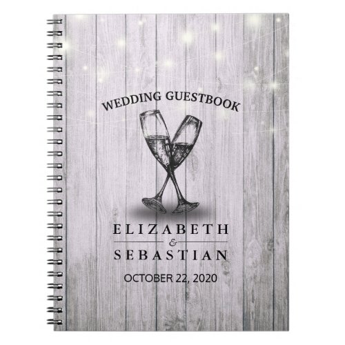 Wedding Guestbook Champagne Glasses Wood Lights Notebook